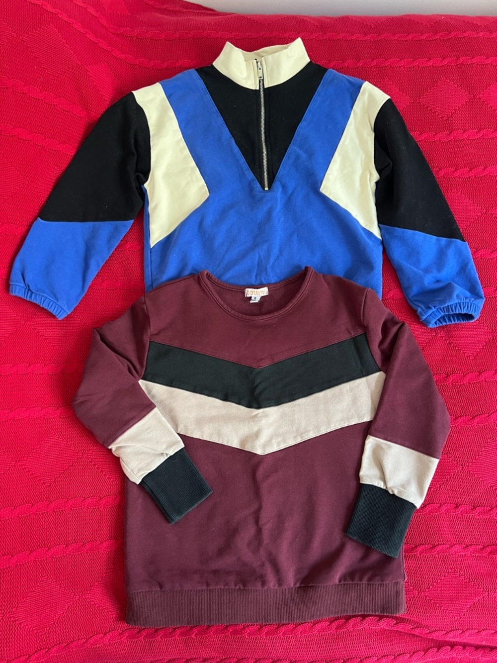 2 sweaters - Girls' Burgundy and blue Sweatshirt